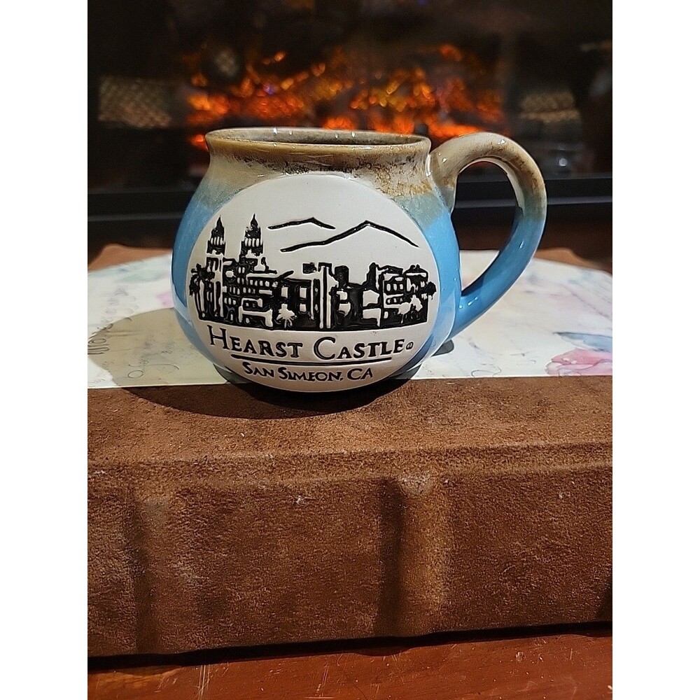 Hearst Castle Stoneware? Mug Aqua Blue And Beige Souvenir Travel San Simeon CA